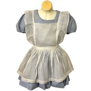Vintage Handmade Blue and White Gingham Dress with White Organza Pinafore